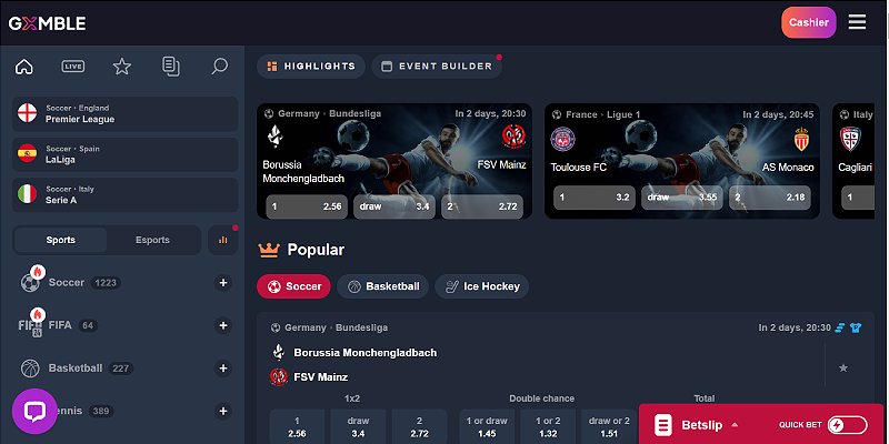 Gxmble – skärmdump av sportsboken