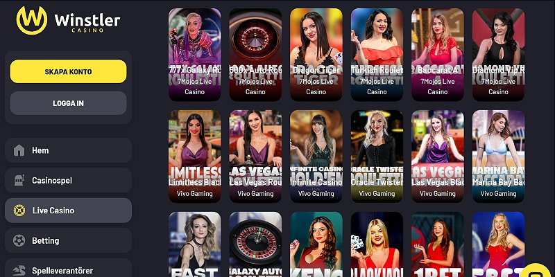Winstler – skärmdump av casinot